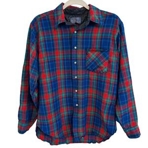VTG Pendleton Wool Plaid Flannel Shirt Men L‎ Blue Red Green Quilted 50s Flawed